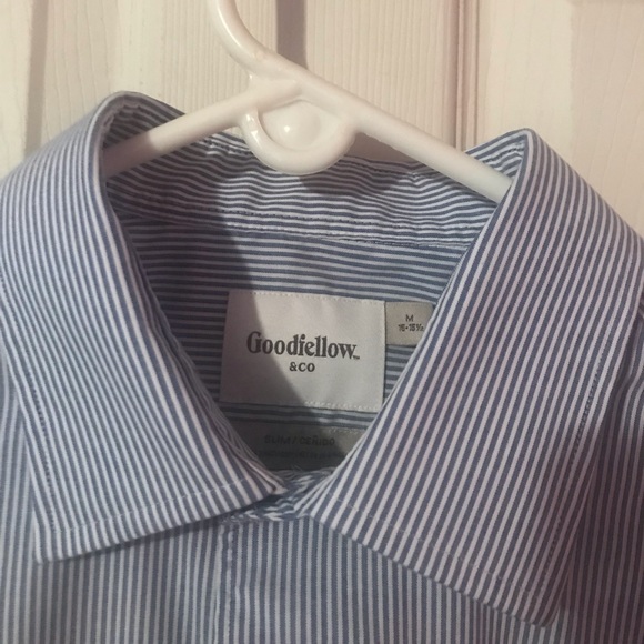 Goodfellow & Co. Blue & White Striped Button Down Shirt Mens Medium M 15 to 15.5 - Picture 2 of 12